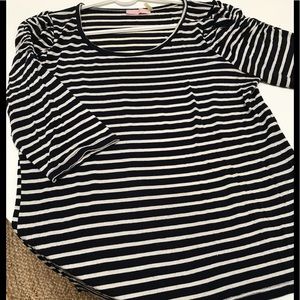 POIS navy and white thin striped sailor top